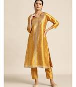 Mustard Mukaish Work Kurta With Pencil Pants