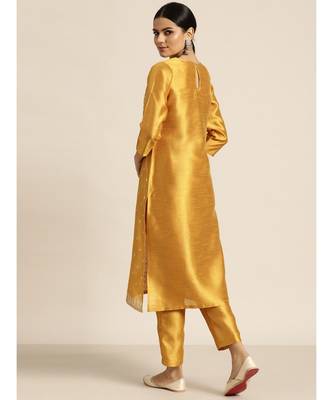Mustard Mukaish Work Kurta With Pencil Pants 3