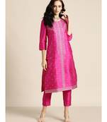 Fuchsia Mukaish Work Kurta With Pencil Pants