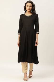 Black Zari Neck Embroidery Anarkali Kurta
