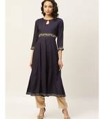 Navy Embroidered Waist Anarkali Kurta