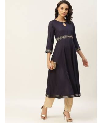Navy Embroidered Waist Anarkali Kurta 4