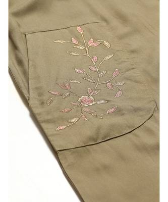 Olive Pocket Embroidered Gathered Kurta 5