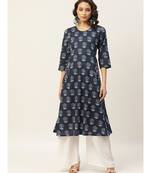 Navy Lotus Floral Pocket Embroidery Kurta