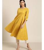 Yellow Foil Chevron Anarkali Midi Kurta
