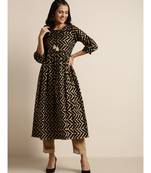 Black Chevron Foil Gathered Kurta