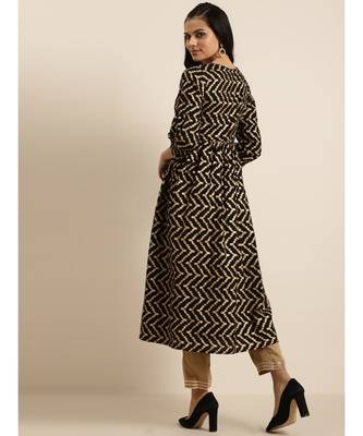 Black Chevron Foil Gathered Kurta 3