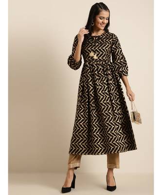Black Chevron Foil Gathered Kurta 4