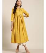 Yellow Chevron Foil Gathered Kurta