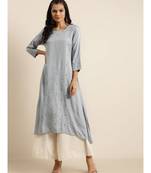 Grey A Line Zari Embroidery Kurta