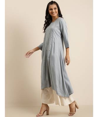 Grey A Line Zari Embroidery Kurta 2