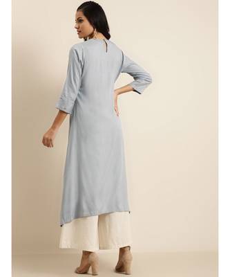 Grey A Line Zari Embroidery Kurta 3