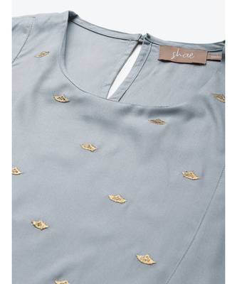 Grey A Line Zari Embroidery Kurta 5