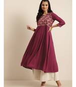 Burgundy Floral Embroidery Anarkali Kurta