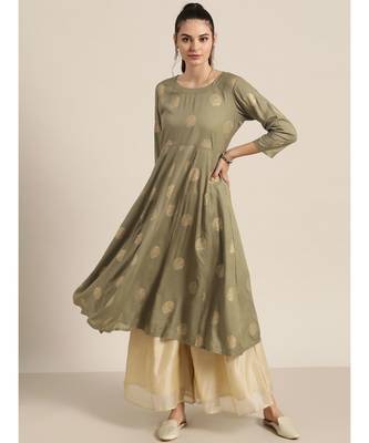 Olive Chakra Foil Anarkali Kurta 1