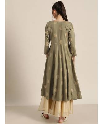 Olive Chakra Foil Anarkali Kurta 3
