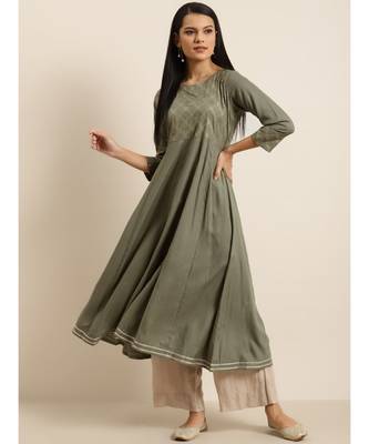 Olive Hand Work Embroidery Anarkali Kurta 1