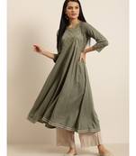 Olive Hand Work Embroidery Anarkali Kurta