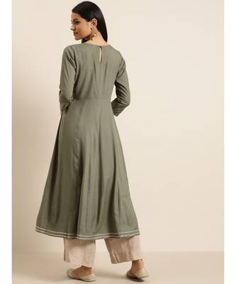 Olive Hand Work Embroidery Anarkali Kurta 3