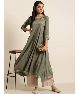 Olive Hand Work Embroidery Anarkali Kurta 4
