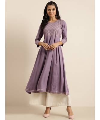 Lavender Hand Work Embroidery Anarkali Kurta 1