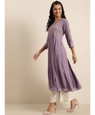 Lavender Hand Work Embroidery Anarkali Kurta 2
