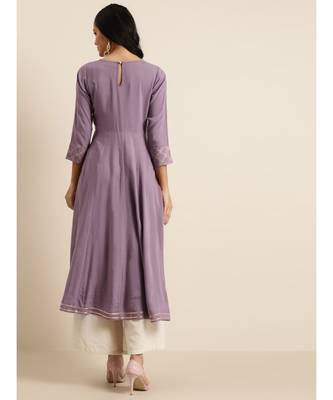 Lavender Hand Work Embroidery Anarkali Kurta 3