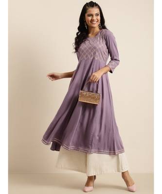 Lavender Hand Work Embroidery Anarkali Kurta 4