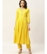 Yellow Zari Embroidery Anarkali Kurta with Pants