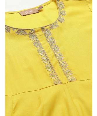 Yellow Zari Embroidery Anarkali Kurta with Pants 5