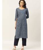 Indigo Floral Zari Embroidery Kurta With Straight Pants