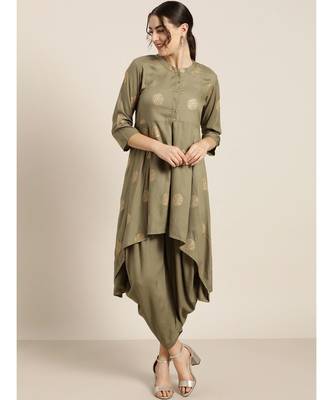 Olive Foil High Low Kurta With   Pants 1