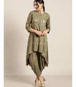 Olive Foil High Low Kurta With   Pants