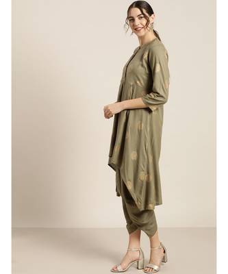Olive Foil High Low Kurta With   Pants 2