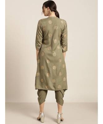 Olive Foil High Low Kurta With   Pants 3