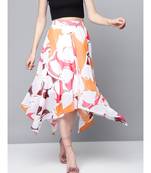 Orange Floral Asymmetric Midi Skirt