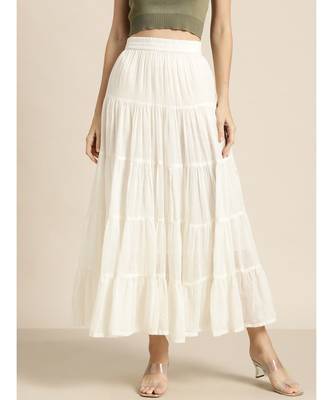 Off White Crinkled Tiered Skirt 1