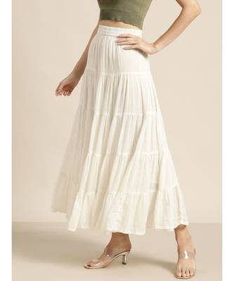 Off White Crinkled Tiered Skirt 2