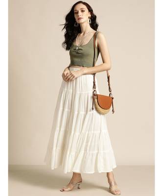 Off White Crinkled Tiered Skirt 4