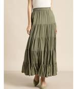 Olive Crinkled Tiered Skirt