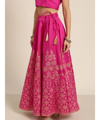 Fuchsia Foil Print Anarkali Skirt 2