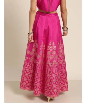 Fuchsia Foil Print Anarkali Skirt 3