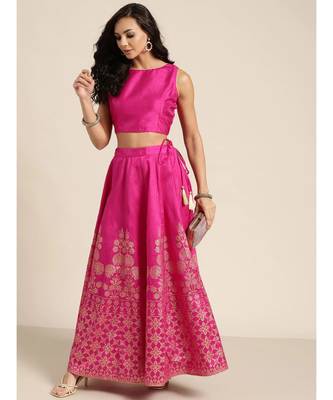 Fuchsia Foil Print Anarkali Skirt 4