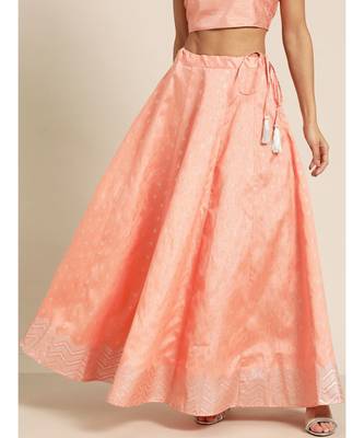 Peach Silver Foil Anarkali Skirt 1