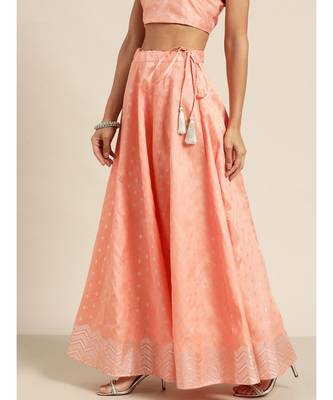 Peach Silver Foil Anarkali Skirt 2