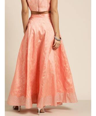 Peach Silver Foil Anarkali Skirt 3