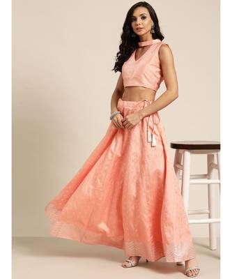 Peach Silver Foil Anarkali Skirt 4