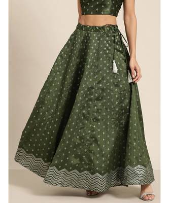 Dark Green Silver Foil Anarkali Skirt 1