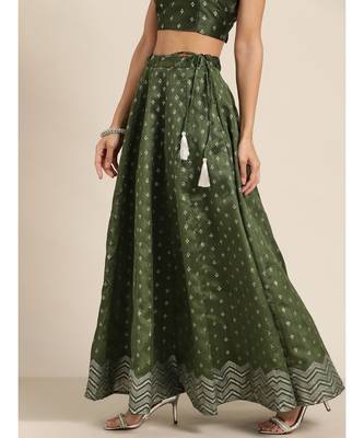 Dark Green Silver Foil Anarkali Skirt 2