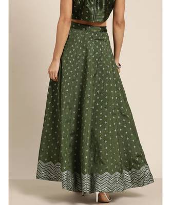 Dark Green Silver Foil Anarkali Skirt 3